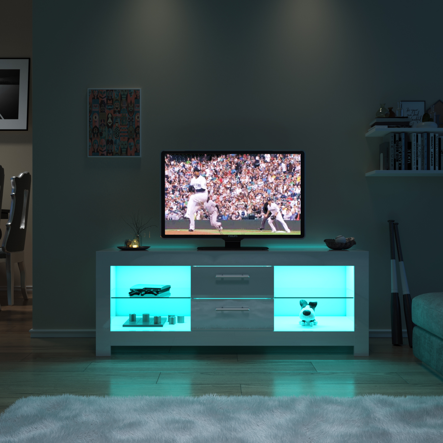 TV Unit Set Modern Stand Entertainment MDF Gloss Doors LED